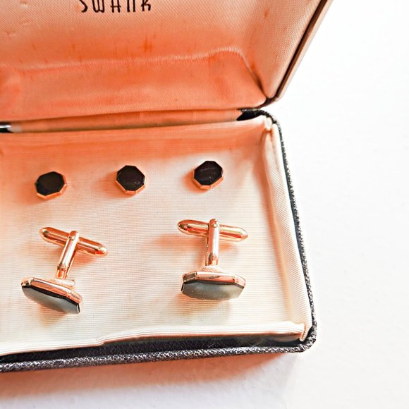 Black Tuxedo Black Onyx Cufflinks Studs - Picture 1 of 2